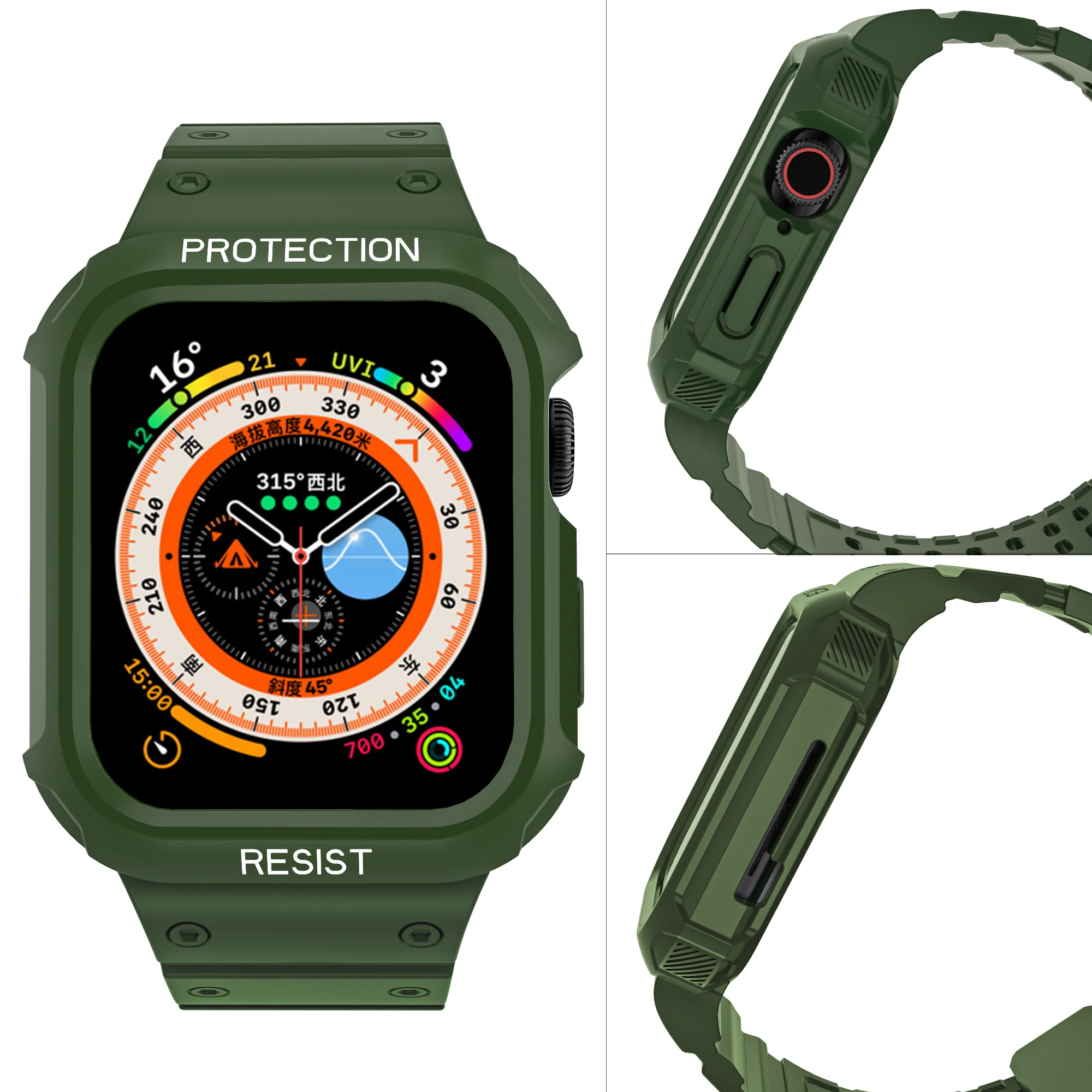 متوافق مع ساعة Apple 9/8/7/SE 6/5/4/3/2/1، غطاء حماية متين من السلسلة لساعة iWatch 38/40/41 ملم 42/44/45 ملم