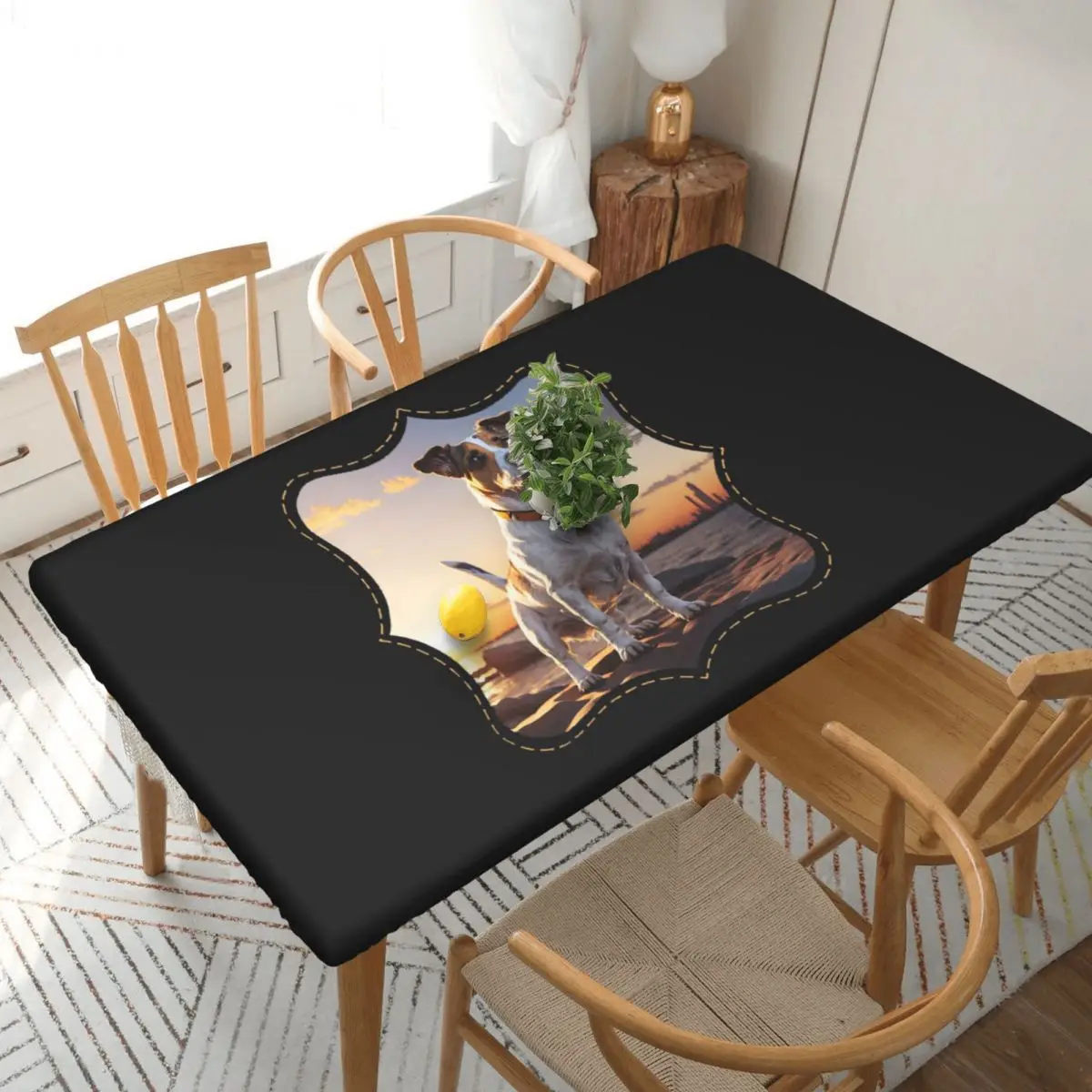 Jack Russell Dog At Sunset Customized Rectangular Tablecloth Oilproof Table Cover for Dining Events Table Cloth