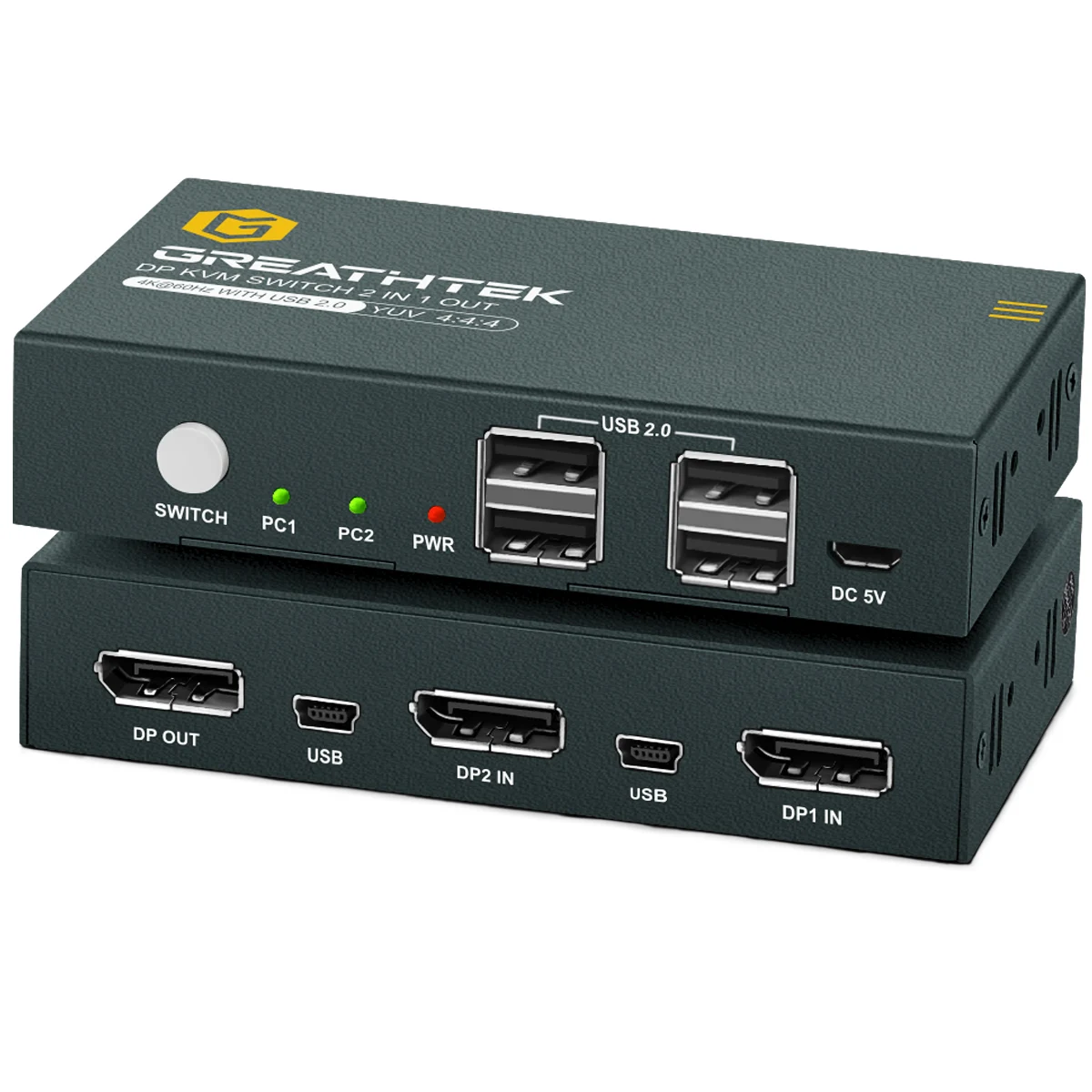 DisplayPort  KVM Switch 2 Port 4K@60Hz DP1.2. KVM Switch for 2 Computers Sharing 1 Monitor HDCP 2.2 Included Cables USB2.0