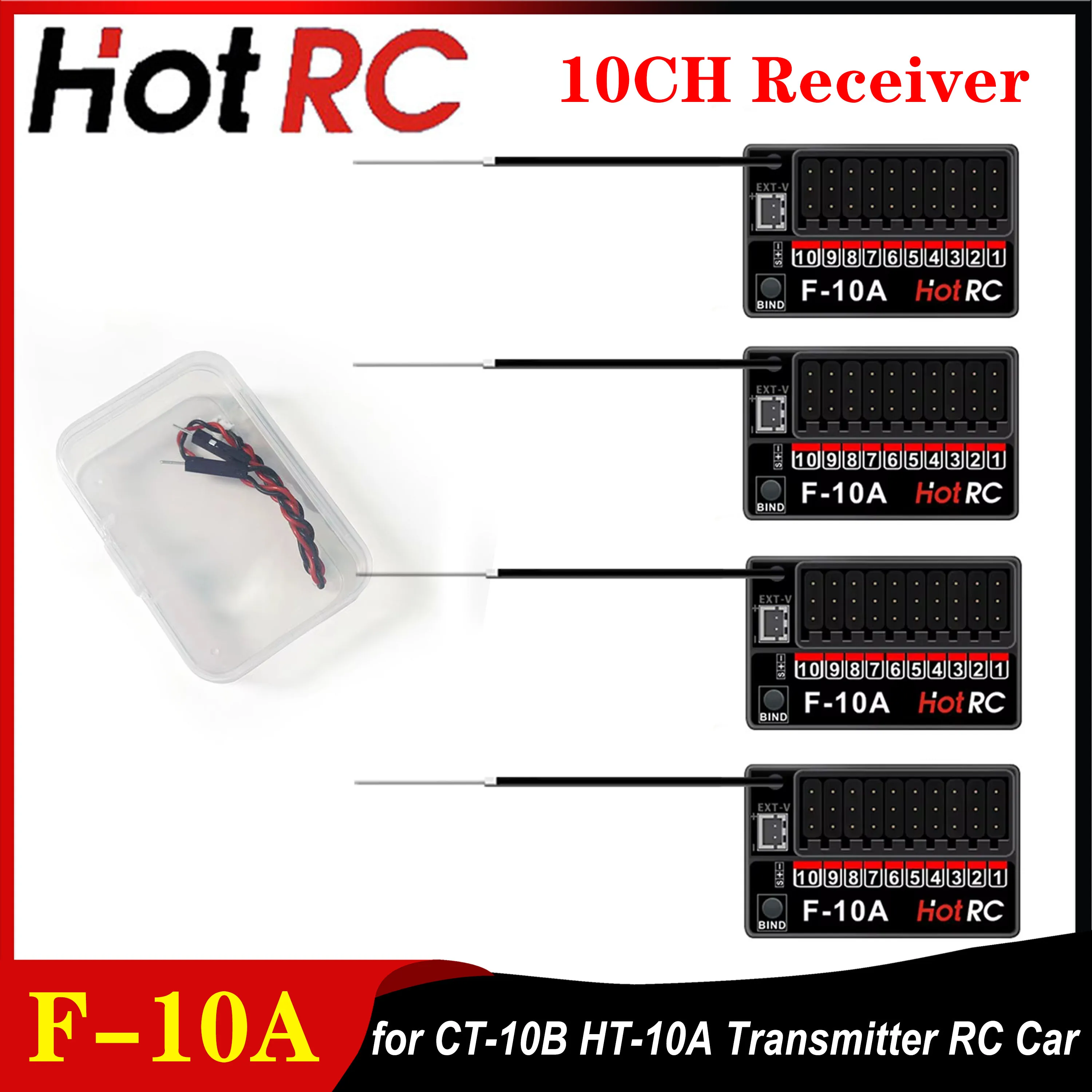 

HotRC F-10A 10CH 2.4G PWM Receiver Voltage Return DC4V-9V Radio System for CT-10B HT-10A Transmitter RC Car Airplane Tank Boat