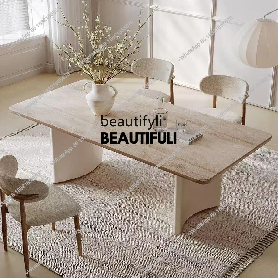 ss8350 French cream wind tunnel slate dining table designer solid wood desk art negotiation table