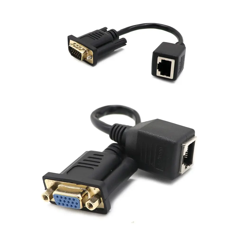 1PC VGA Extender Male/Female to RJ45 Ethernet Female LAN CAT5 CAT6 Network Cable Adapter