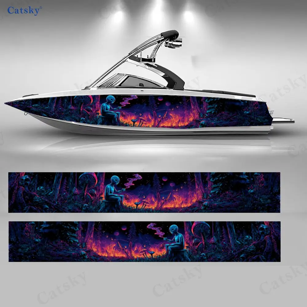 Fantasy Spirit Smoking in Mushroom Realm Neon Boat Sticker Vinyl Ship Pontoon Deck Boat Fishing Decorative Pontoon Boats Decal