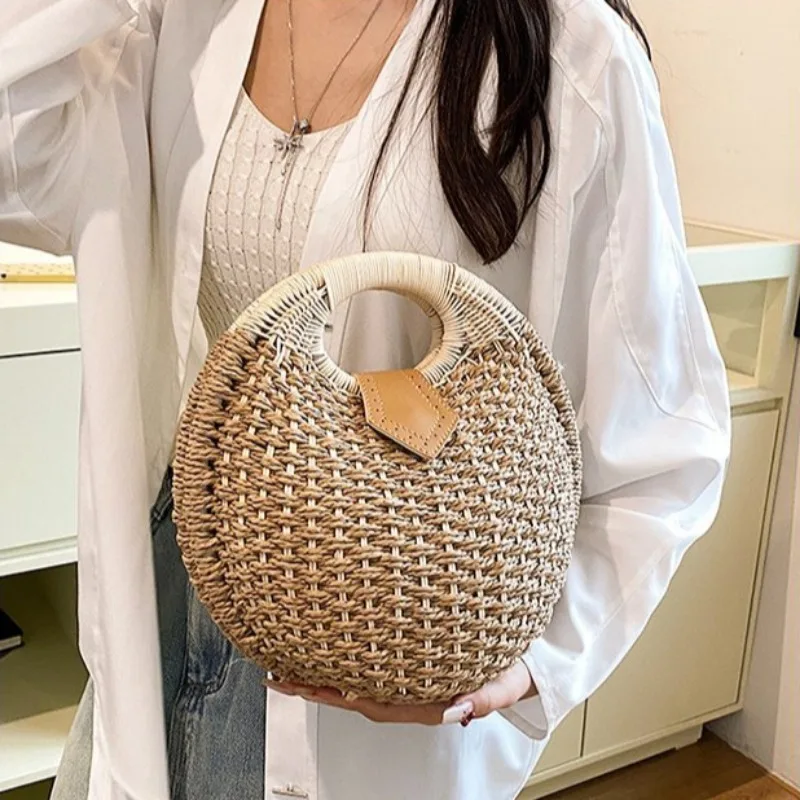 

Повседневные соломенные тканые сумки с ручками сверху, популярная в стиле ретро сумка высокого качества для женщин, новинка 2025 года, молодежные сумки в западном стиле