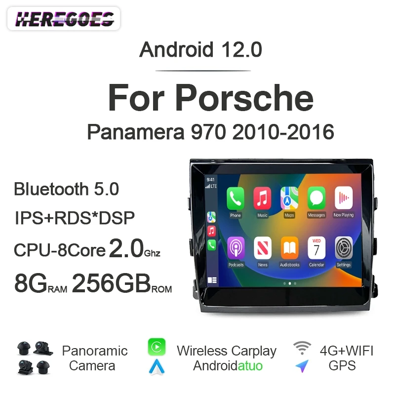 

Carplay Auto Android 12 автомобильный проигрыватель с радио и GPS Qualcomm 8G + 256G навигация Bluetooth Wifi для Porsche Panamera 2010-2015 2016 2017