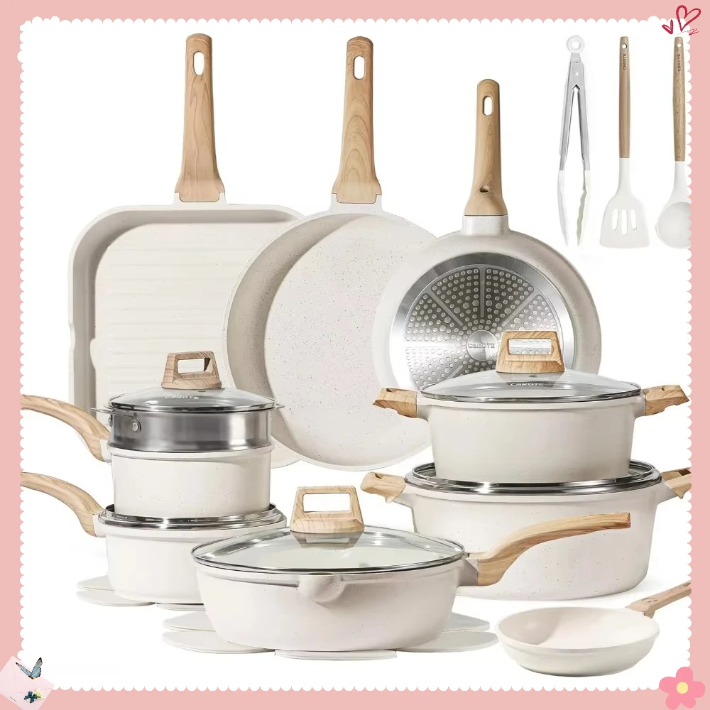 

Easy-Clean Healthy Nonstick Cookware: Works on Induction/Gas, Multi-Piece Set with Frying/Grill Pans, Effortless Cooking