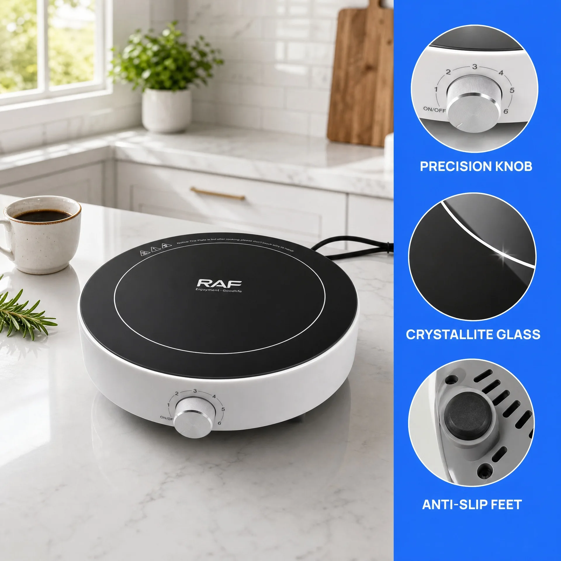 EU Standard Knob Electromagnetic Cooker, Fast Heating, Small Home Use, 6-Level Temperature Control for Stir-Frying