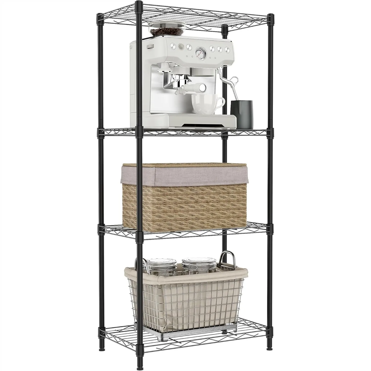 

4 Tier Metal Wire Shelf Unit, 17.7" W x 11.8" D x 41.9" H Black Storage Rack Organizer for Kitchen, Bedroom, Laundry Room, Easy
