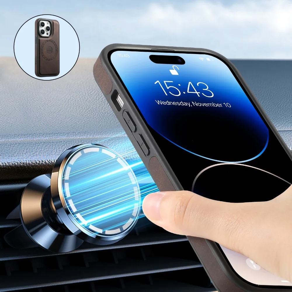 Magnetic Leather Case for iPhone 17 16 Pro Max 16Pro 16 Plus Cover Magnetic Mag-safe for iPhone 15 14 13 Shell Soft Retro Fundas