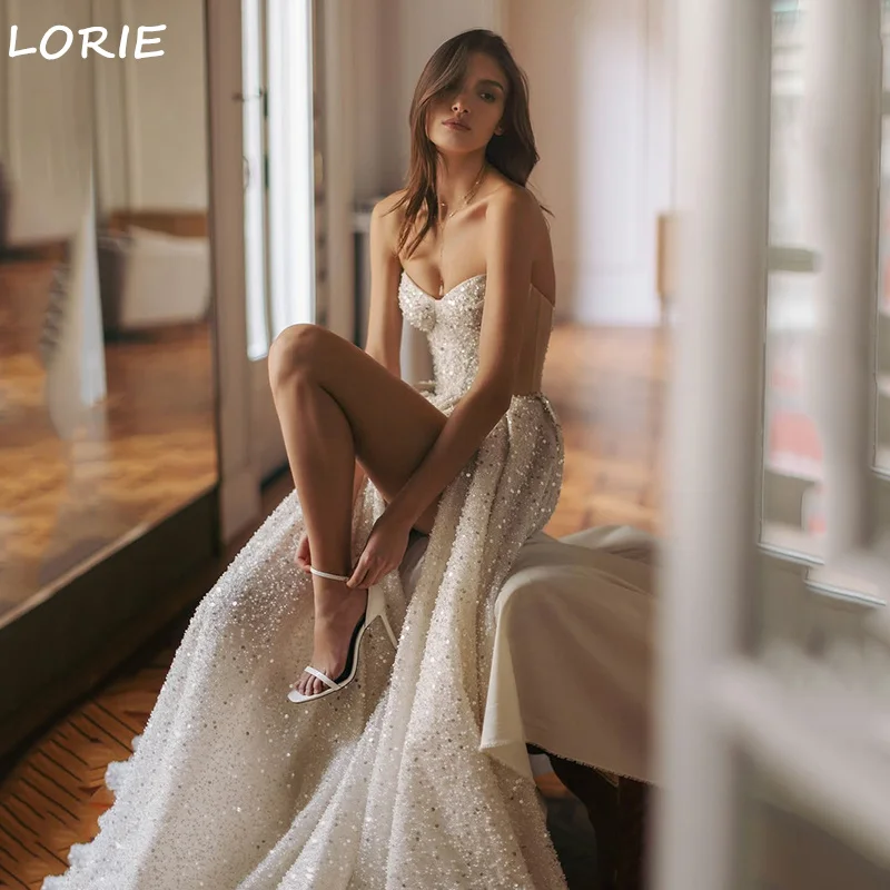 

LORIE Shiny Sweetheart Lace Appliques Wedding Dresses Side Spilt فساتين سه Sexy Sleeveless vestidos de novia 2025 Customized