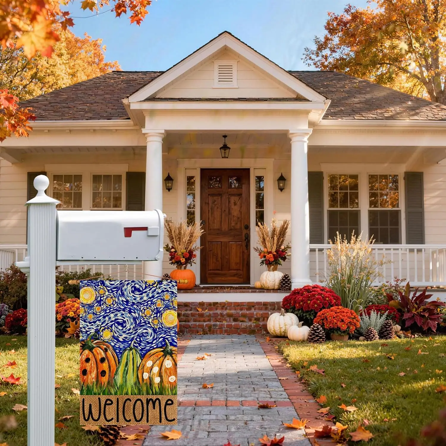 Starry Night Pumpkin Fall Garden Flag Double Sided Yard Decor 12x18In | Small Mini Yard Flag Oil Painting Outdoor Outside La llp