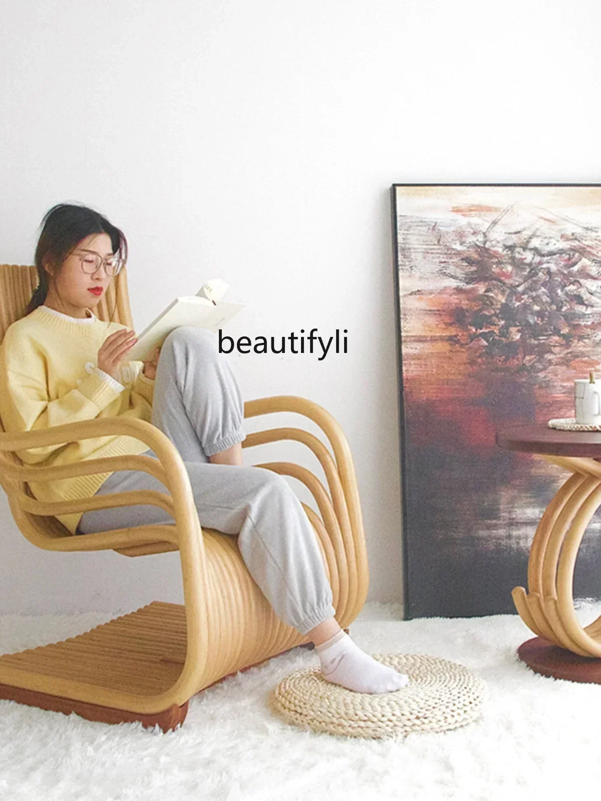 182C Genuine Goods Ins Agate Real Rattan Couch Backrest Balcony B & B S Leisure Chair