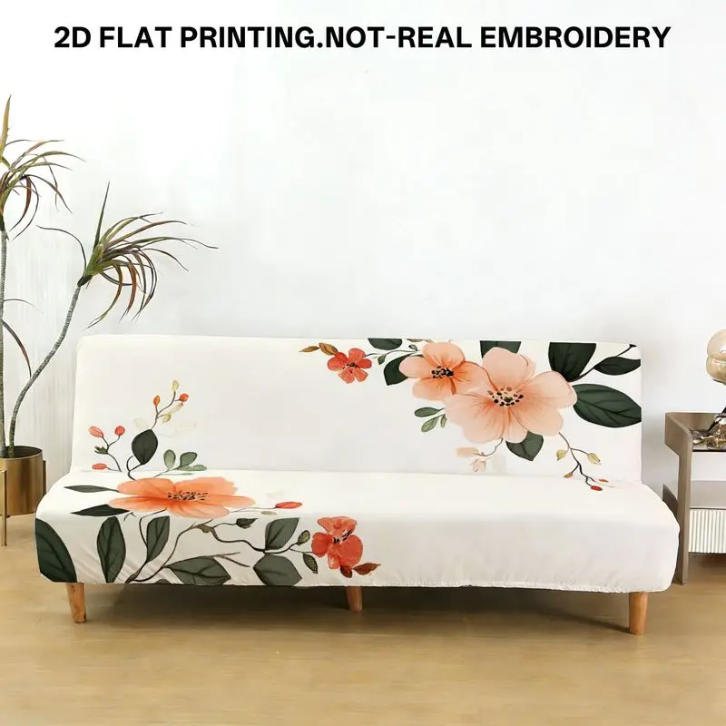 

Комплект для дивана-кровати с принтом в акварельном стиле, с рисунком оранжевых цветов и зеленых листьев, можно стирать в машине.