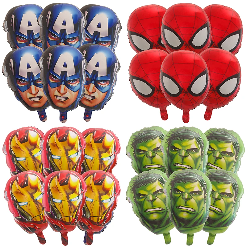 6Pcs Cartoon Hero Head Foil Balloons Birthday Party Decoration Iron Man Captain America Spider Man Hulk Balloon Set Supplies