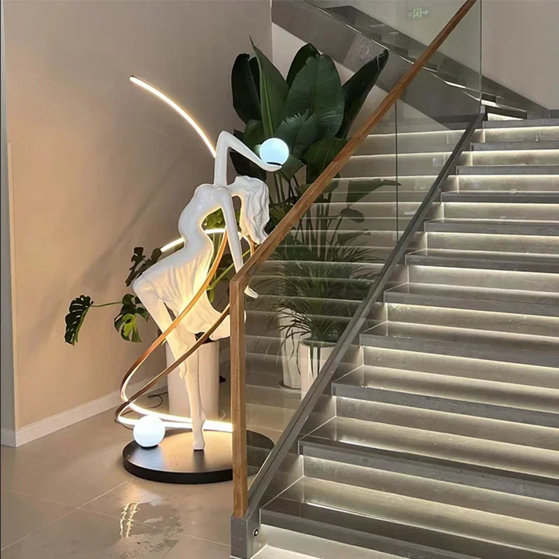 Creative humanoid art sculpture decorative floor lamp designer Hotel shopping mall exhibition hall dance goddess large ornaments