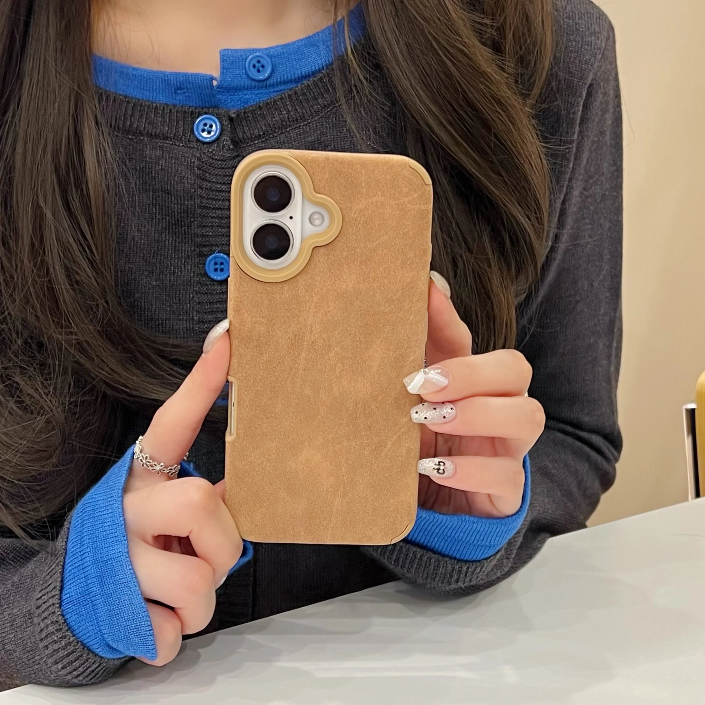 

Large hole frosted suede phone case suitable for iPhone 16promax Pro 16 15 14 13 12 11 Plus soft shell cover