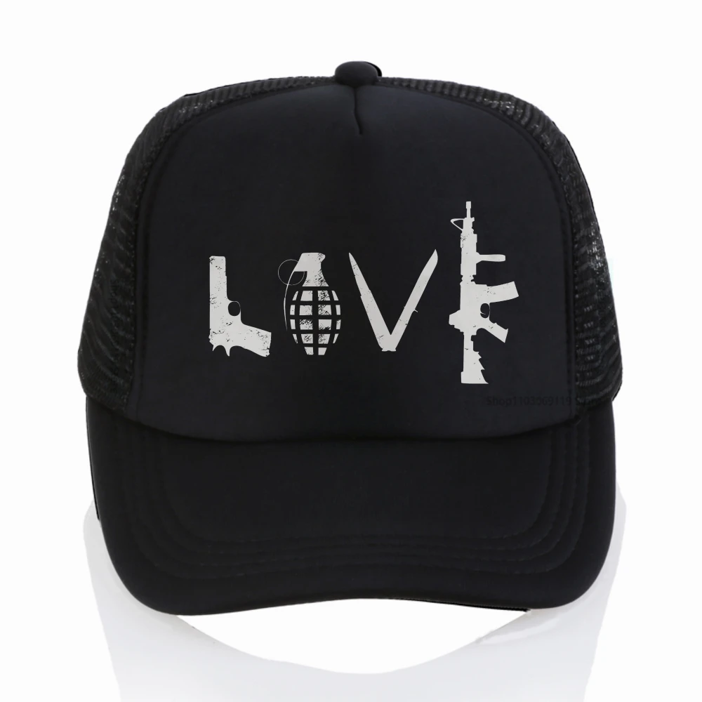 

Lover Gun Print letter print baseball cap Men Women Humor Streetwear caps summer mesh breathable adjustable hat cool trucker hat