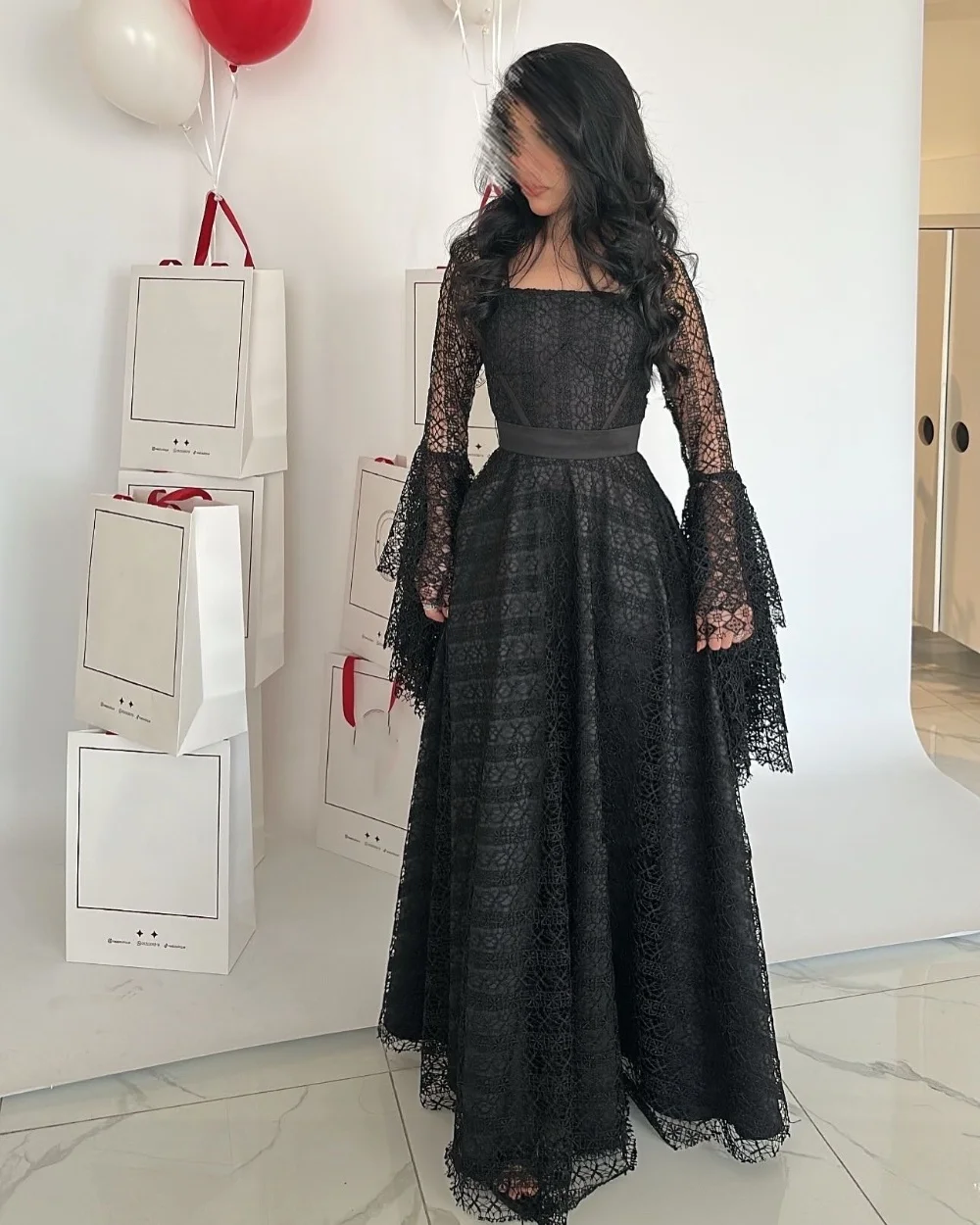 

Customized Matching Exquisite Pleat Lace Sash A-line Square Neck Long Dresses Bespoke Occasion Dresses Elegant Sizes Available