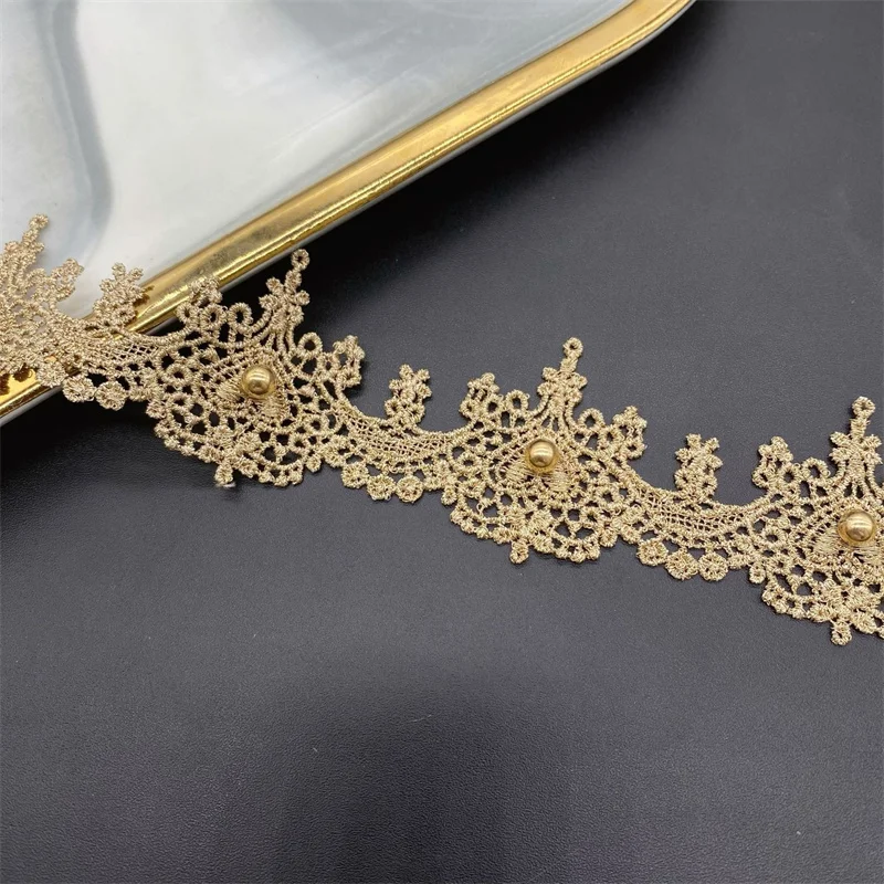 1 Yards Gold Thread Bead Lace Trim Embroidered Ribbon Ethnic Style Clothing Lace Accessories