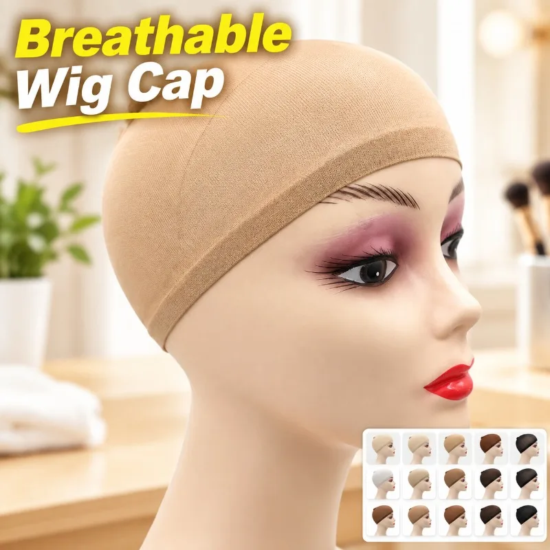Ventilated Nylon Mesh Wig Cap 2Pcs/Bag, Stretchy Close End Breathable Thin Hairnet, Soft Elastic Wig Liner Cap in Beige Skin