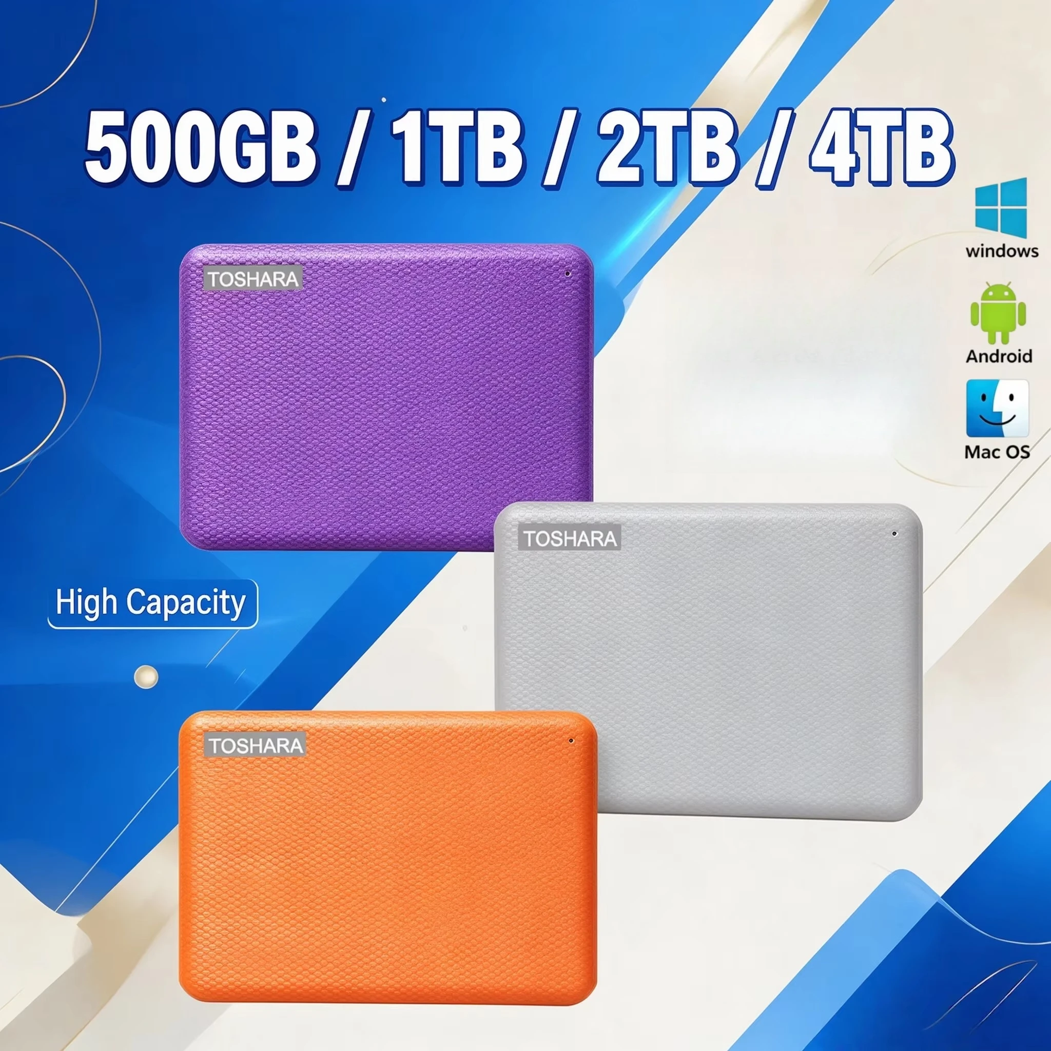 Wide Compatibility TOSHARA Portable External Hard Drive 4TB 2TB 1TB 500GB High-Speed Encrypted Reliable Storage