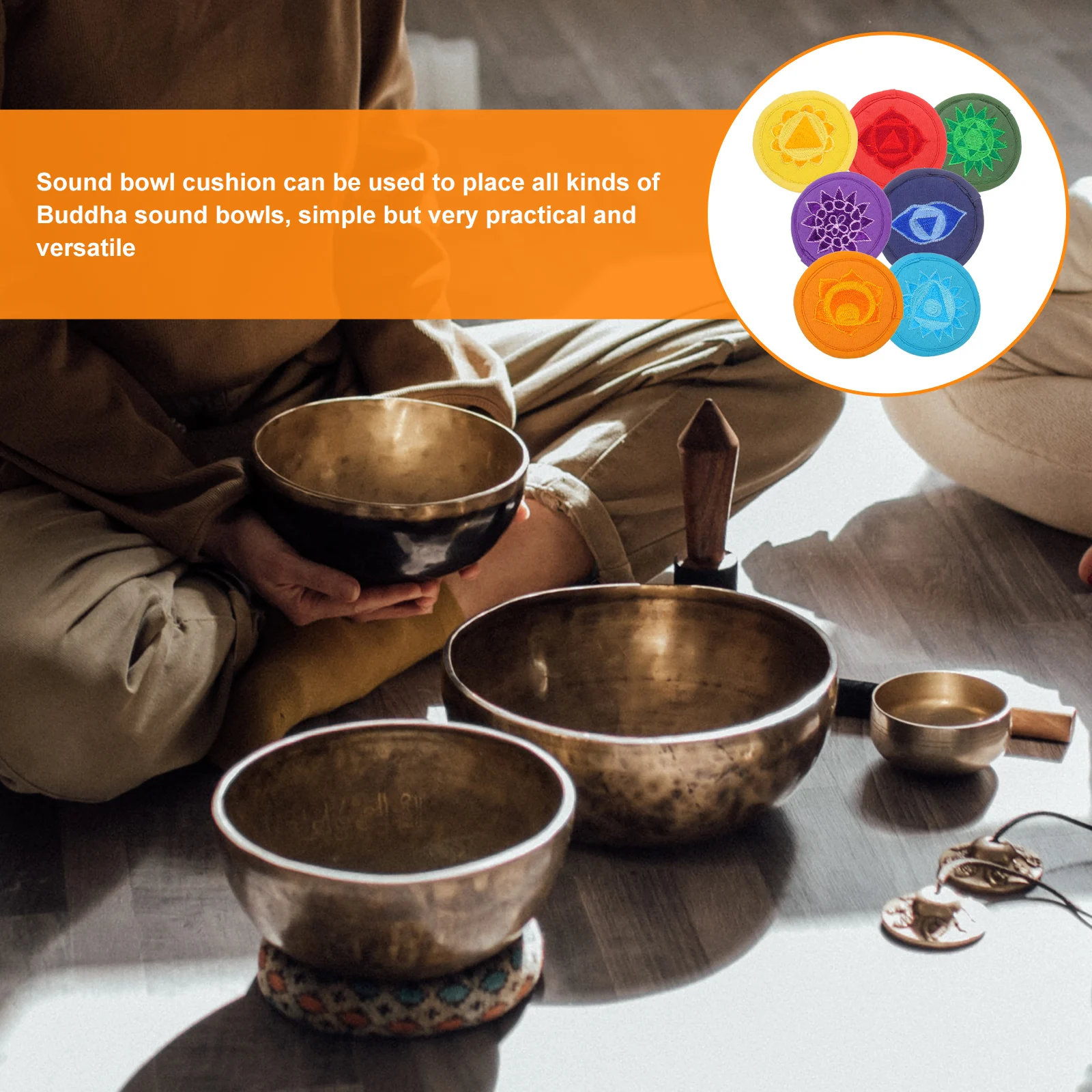 7pcs Embroidered Buddhist Sound Bowl Cushion Pad Tibetan Singing Bowl Holder Pad Singing Bowl Holder Cushion Buddhist Supply