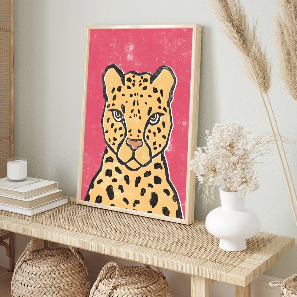 Wild Leopard Tiger Vase Flower Rainbow Girl Power Poster Self-adhesive Art Poster Retro Kraft Paper Sticker DIY Room Bar Cafe