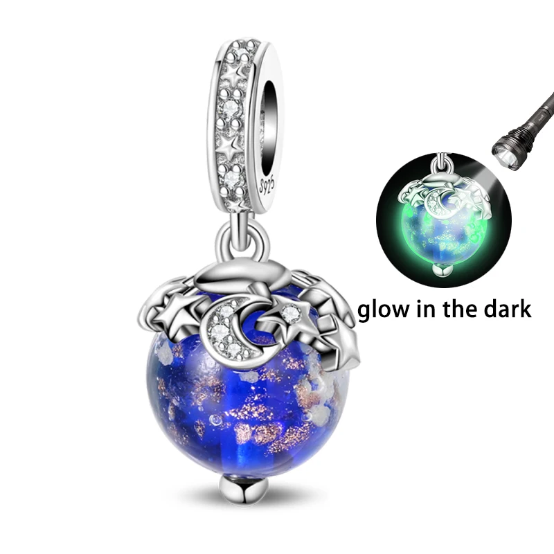 Original Charms Silver Beads Glowing Planet Pendant