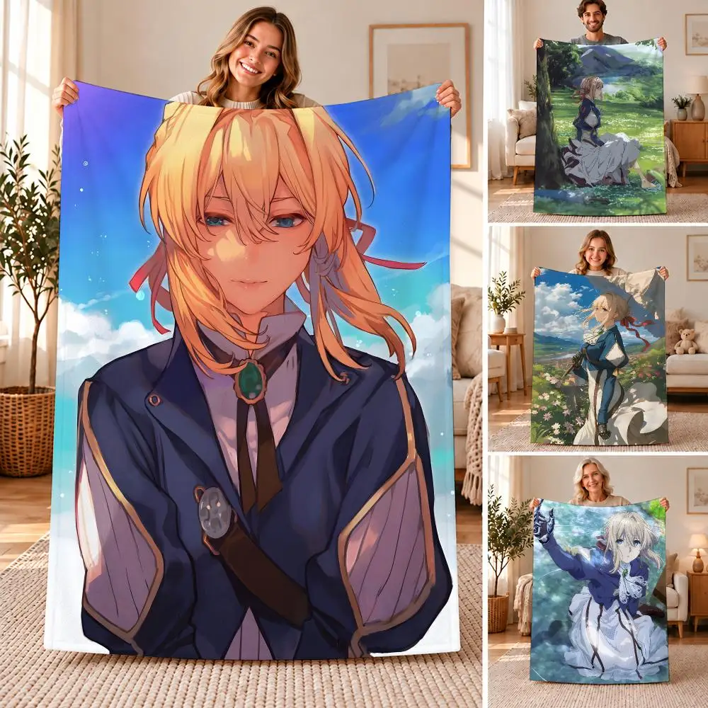 Violet Evergarden Throw Soft Flannel Throw Blanket for Sofa, Bed Dorm Nap Pet Blanket Gift Available
