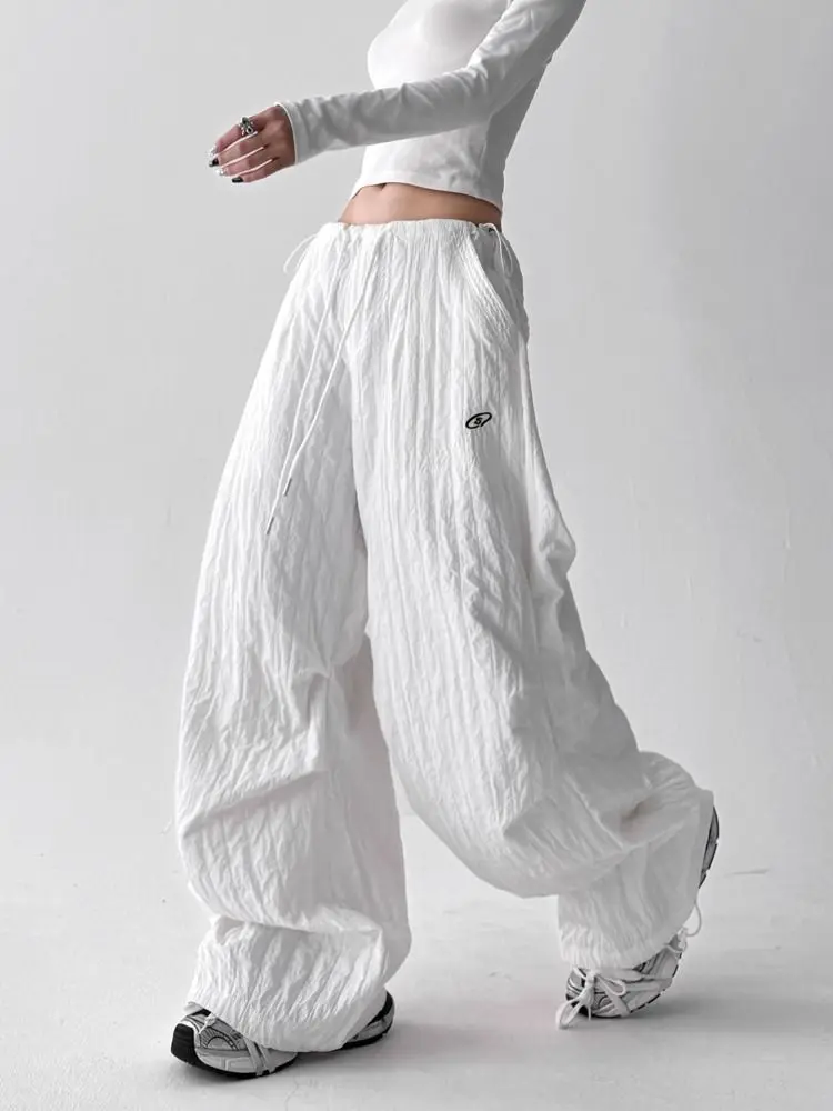 

Американские брюки с сухой текстурой, женские свободные брюки ранней осени с высокой талией, повседневные широкие брюки, популярные брюки для отдыха для девочек