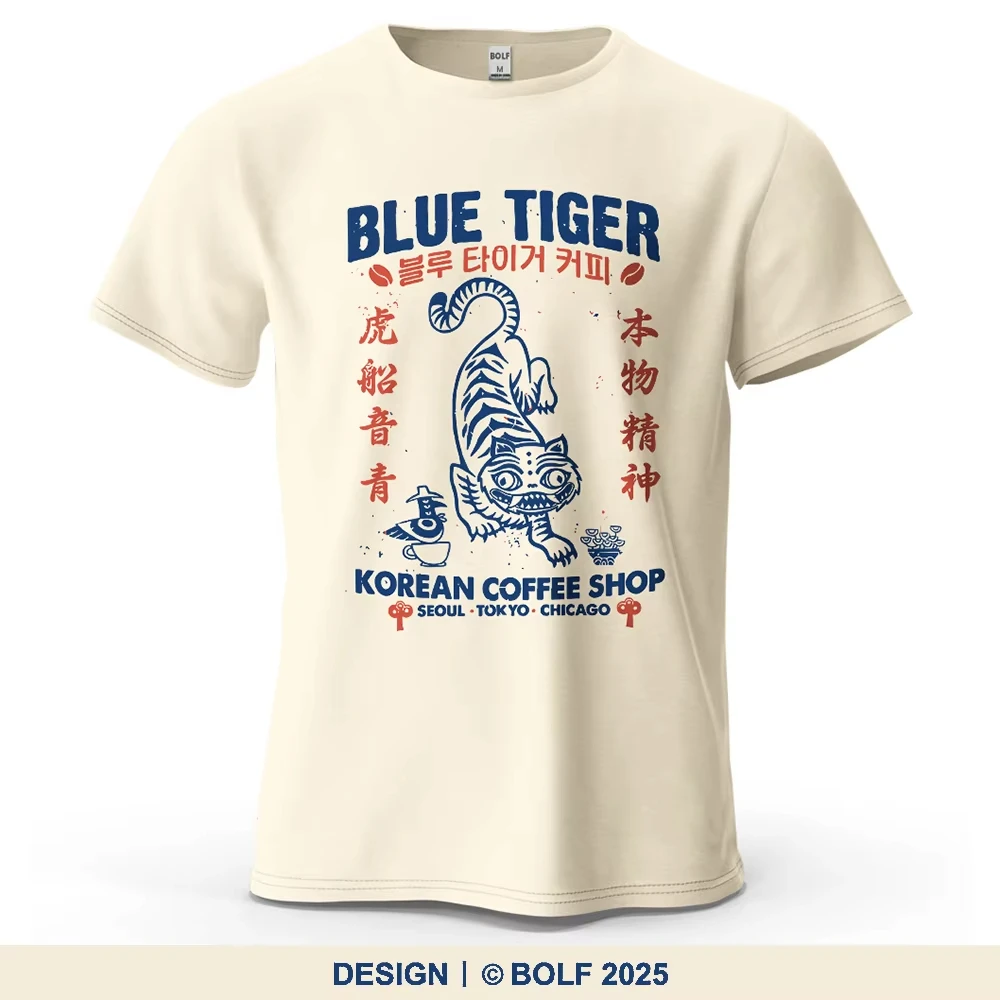 BLUE TIGER Trendy Printed Men's T-Shirt Cotton Oversized Cultural Graphic Tees for Women Tops Tees Casual Streetwear
