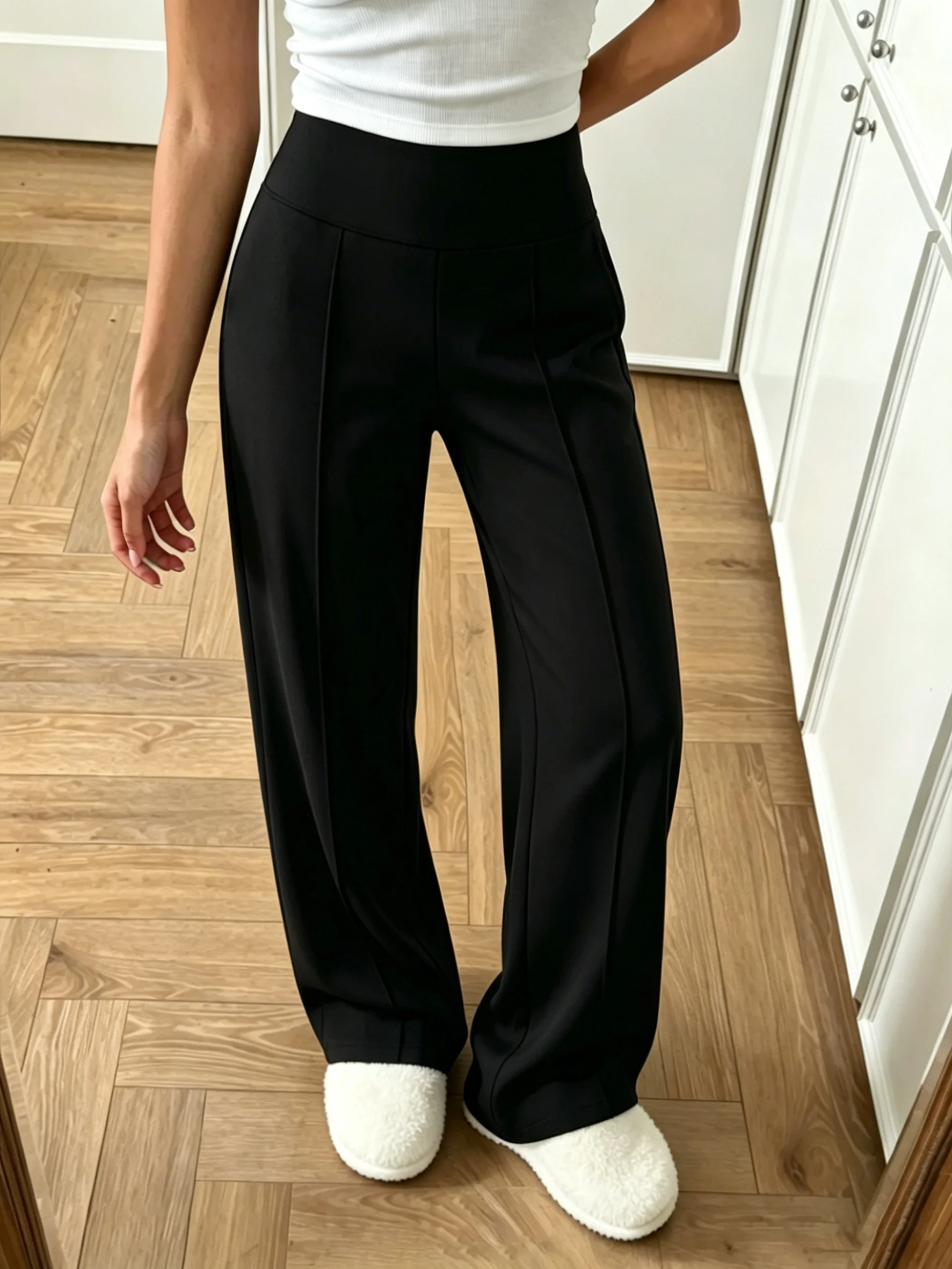 High Waist Wide Leg Solid Color Casual Pants Elastic Skin-Friendly Breathable Simple and Neat Yoga Pants Multi-Scene Adaptation
