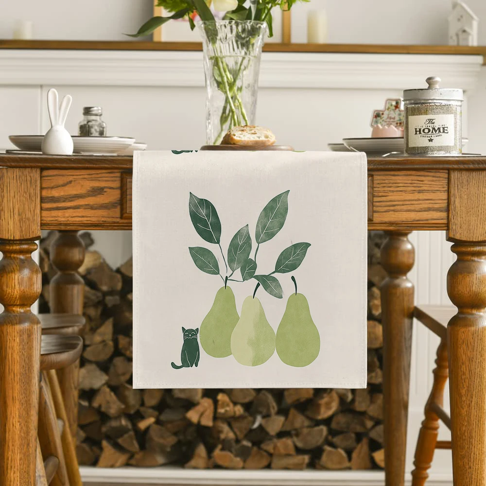 Pear Cat Leaf Lines Table Runners Dresser Table Decor Farmhouse Dining Table Runner Holiday Party Decoration