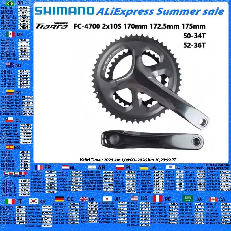 Shimano Tiagra 4700 Crankset 10Speed 165mm/170mm/172.5mm/175mm 50-34T 52-36T Road Bike Bicycle Crank 2x10s Bicycle Chainwheel