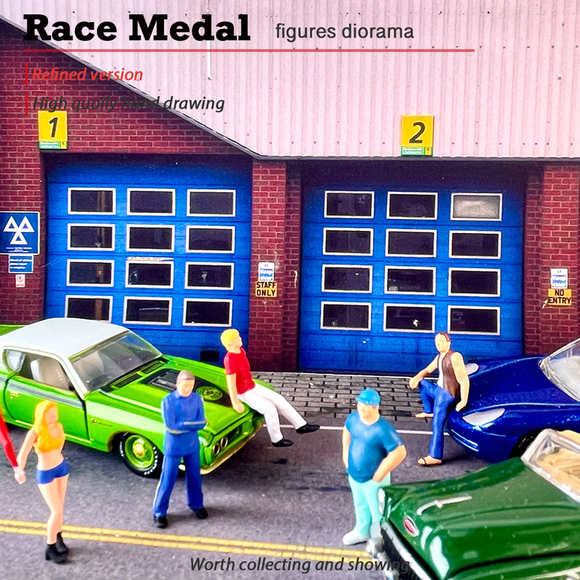 

Racemedal 1:64 car model doll scene with street figure suit hand-made ornaments miniature shooting scale villain