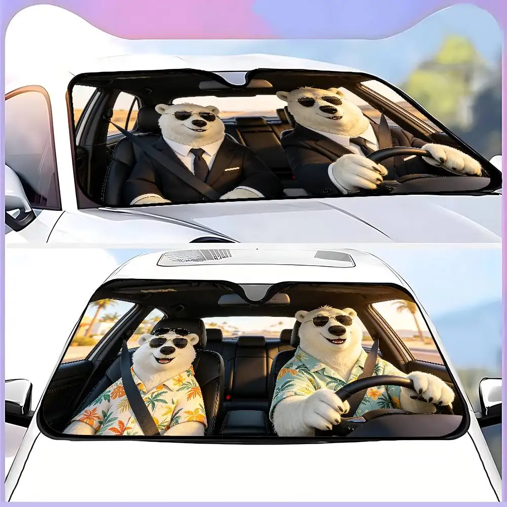 Polar Bear Drive Car SunShade Windshield Funny Sun Shade Foldable UV Ray Sun Visor Protector Sunshade For Front Window
