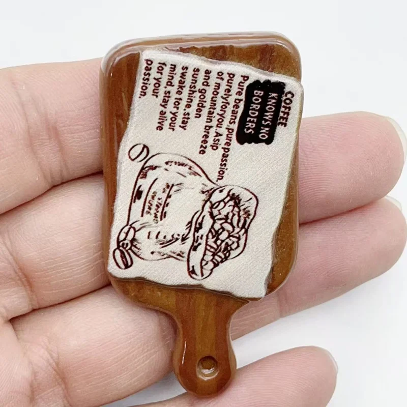 5Pcs Retro Coffee Wooden Tray Resin Charms Vintage Newspaper Pattern Pendants DIY Jewelry Making Keychain Accessories