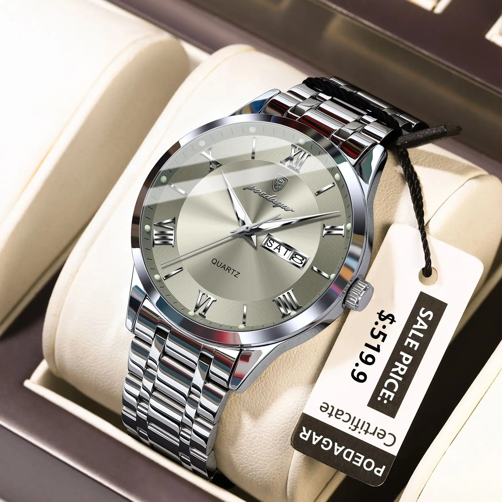 POEDAGAR Luxury Fashion Men Clock Waterproof Luminous Date Week Man Wristwatch Sports Stainless Steel Quartz Men's Watches Reloj image 2