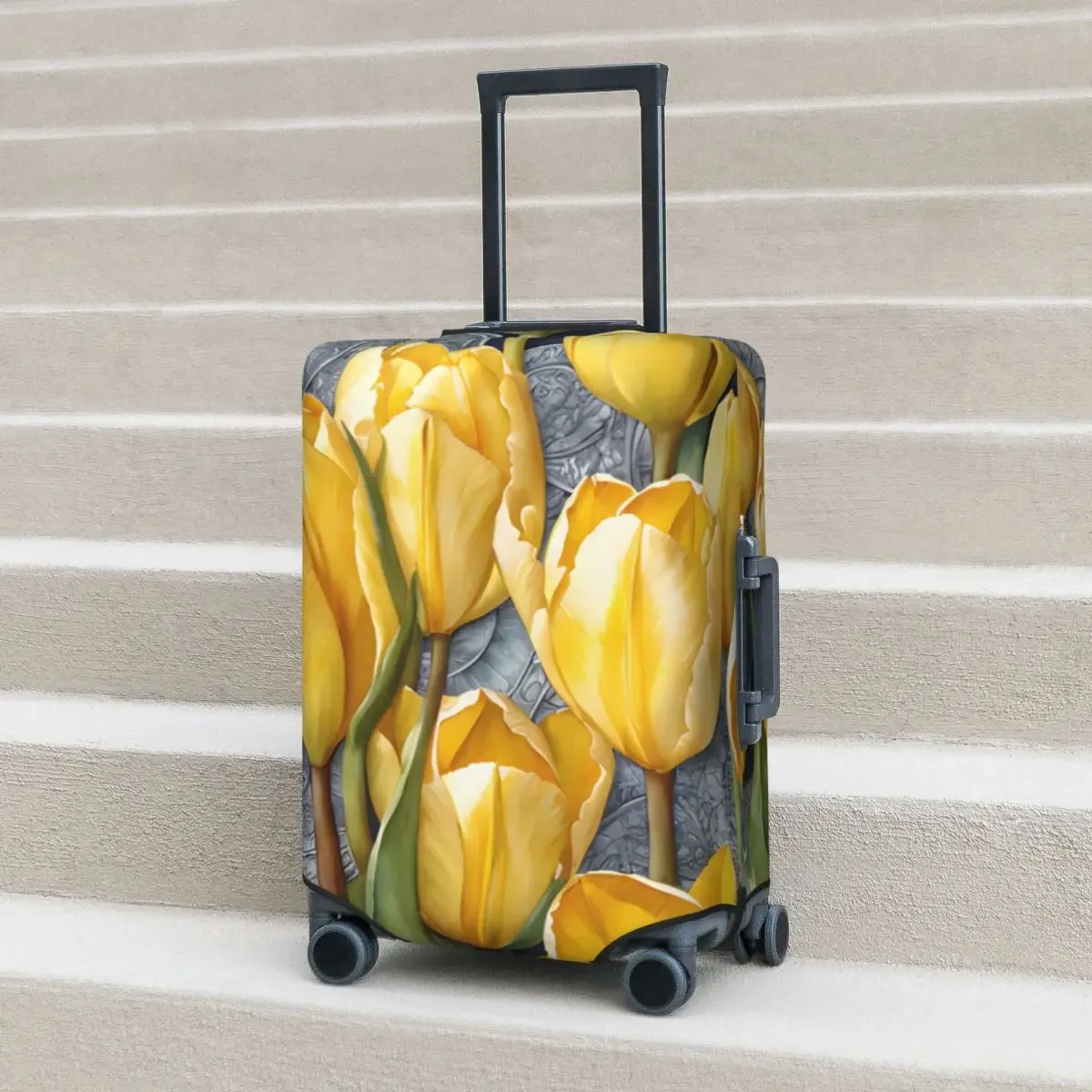 Yellow Tulip Flower Suitcase Cover Watercolor Plant Business Protection Holiday Elastic Luggage Supplies