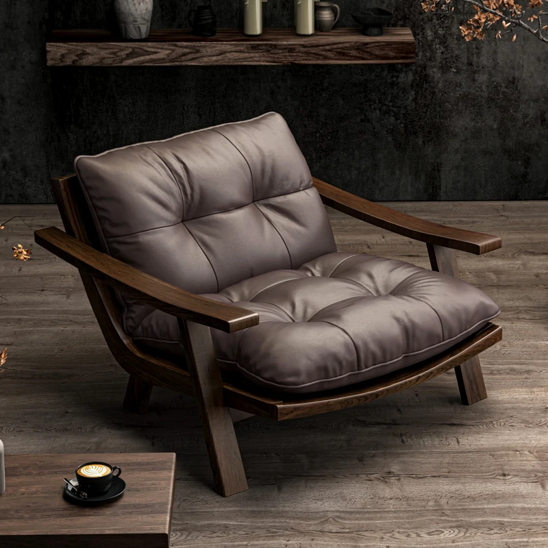 

Wooden Armchair Living Room Modern Luxury Leather Furniture Home Comfort Recliner Accent Chair Relaxing Fotel Lounge Sofa