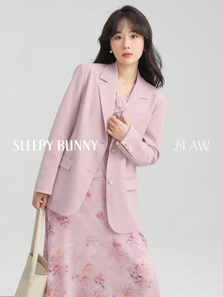 

Elegant Retro Loose Pink Lapel Blazer for Women Casual Commuter Jacket Chic Oversized Suit Coat Office Lady Fashion Outfit 2025
