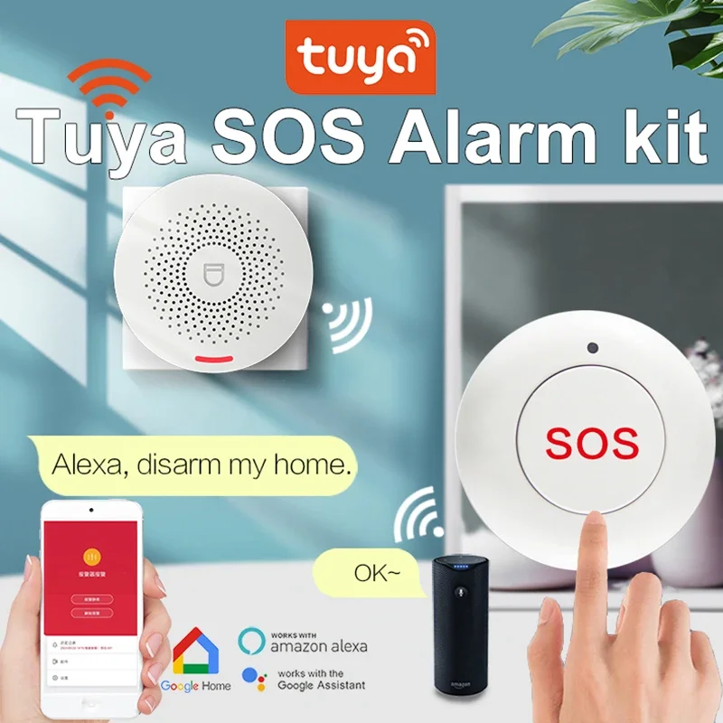 Tuya Wifi alarm host Smart Home System 433MHz Burglar Security  SOS Call  host Smart life APP Control emergency Calling Device