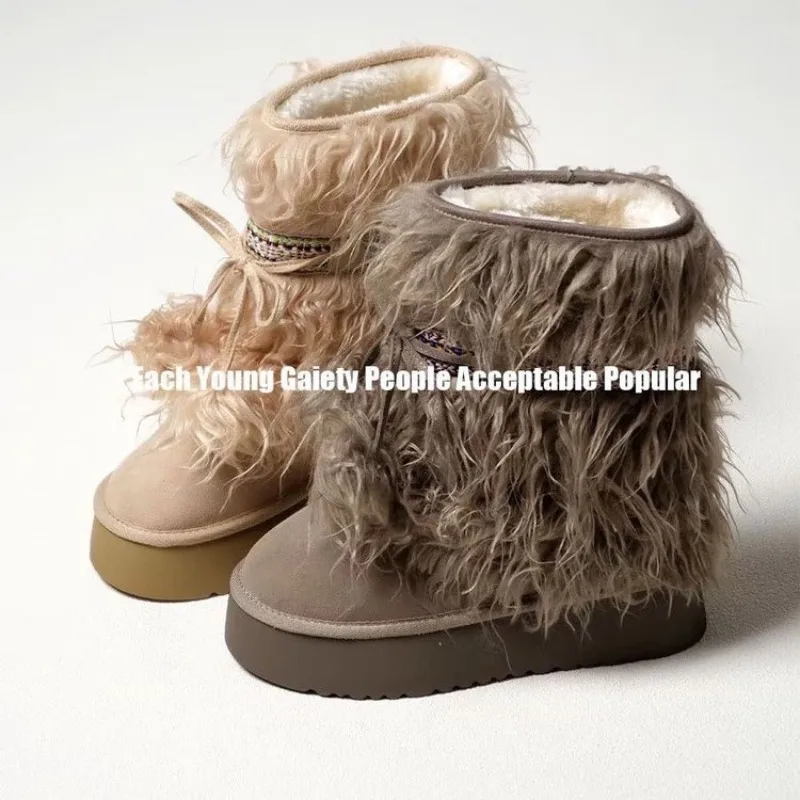 

Зимние сапоги на платформе, женские зимние новые флисовые утепленные хлопковые туфли на северо-востоке, теплые шерстяные хлопковые сапоги средней длины