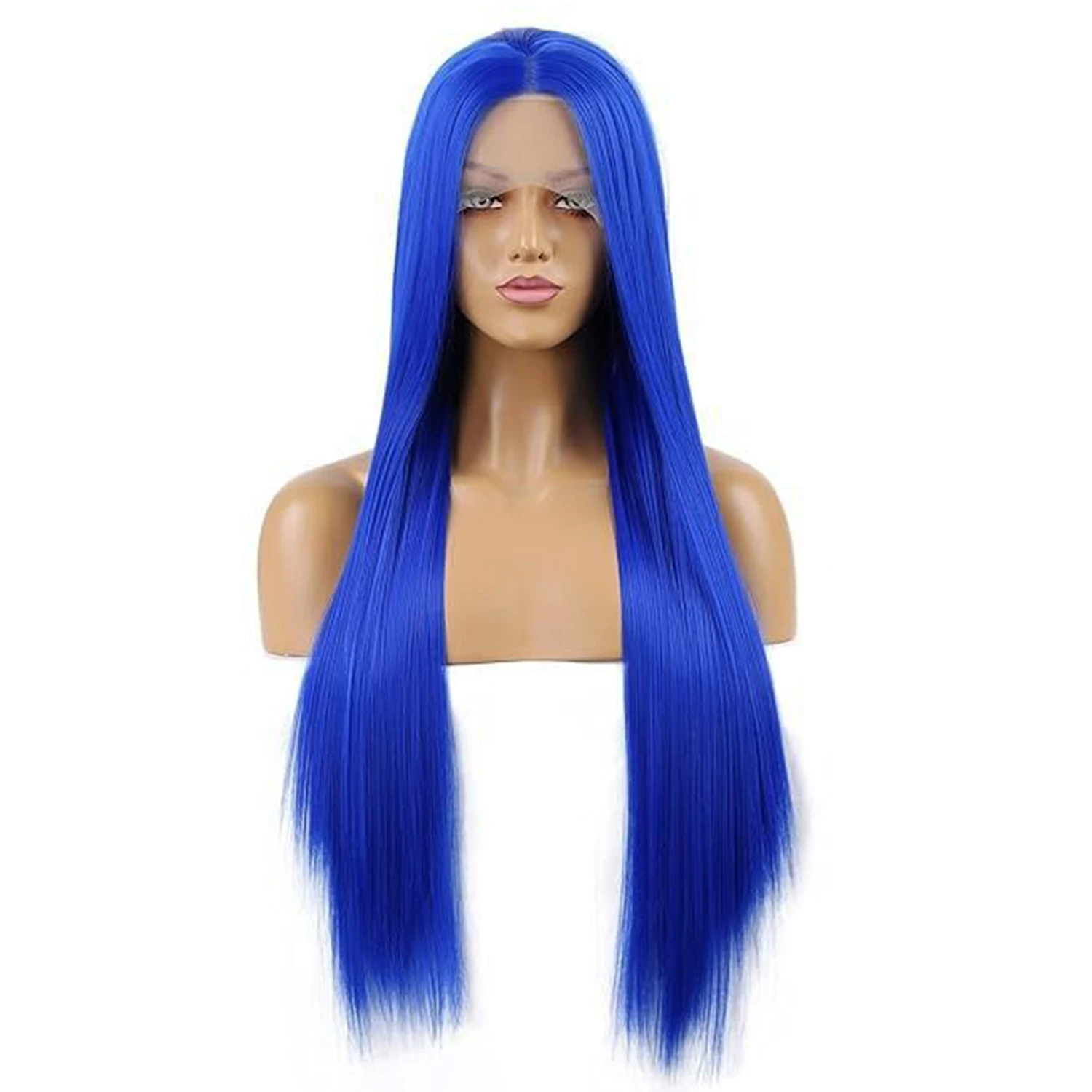 Parrucche anteriori in pizzo 13 × 4 Parrucca blu lunga e setosa Linea sottile naturale Parrucche blu Uso quotidiano Parrucche colorate per capelli umani Cosplay per le donne