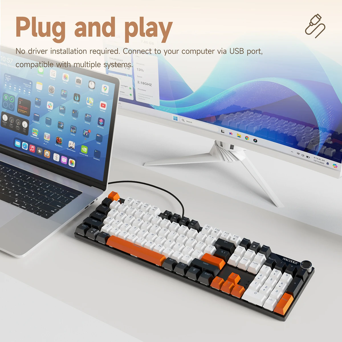 AJAZZ NK104 Wired Typing Mechanical Keyboard with Metal Knob