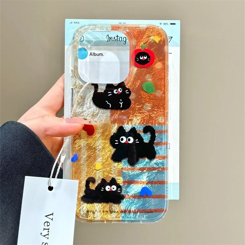 Funda para teléfono Apple Little Black Cat con la misma cadena de teléfono para iPhone 11 12 13 14 15 16 pro max