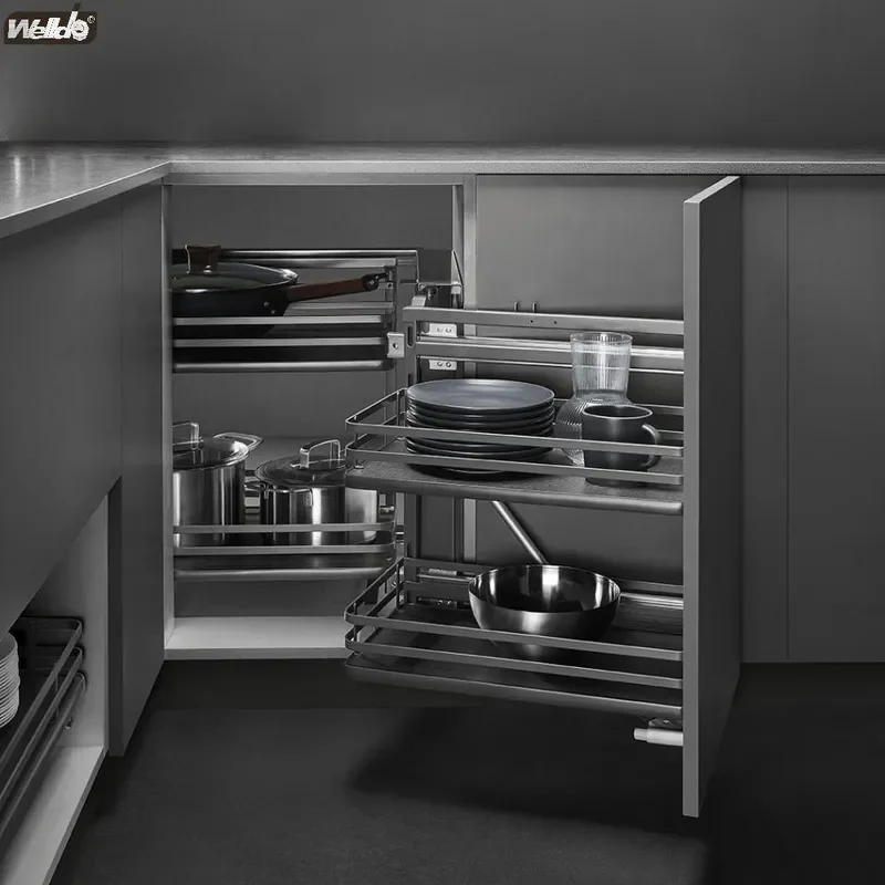 For Kitchen Cabinet Corner Pull Out Basket 4 Tier Linkage Storage Organizer Magic Monster Drawer Rack Space Saving Solution