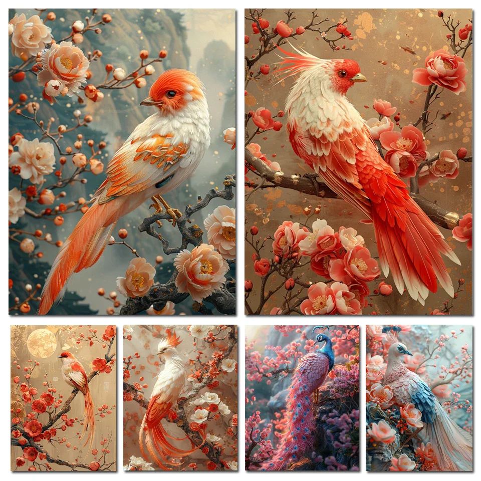 DIY 5D Diamond Painting New 2024 Peacock Flowers and Birds Full Round Mosaic Cross Stitch Kit Art Rhinestone Home Decor Gift