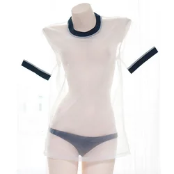 Summer Beach Girl Transparent Uniform Sexy Women Costume Swimwear Japanese Student Gym Suit Pool Party Cosplay