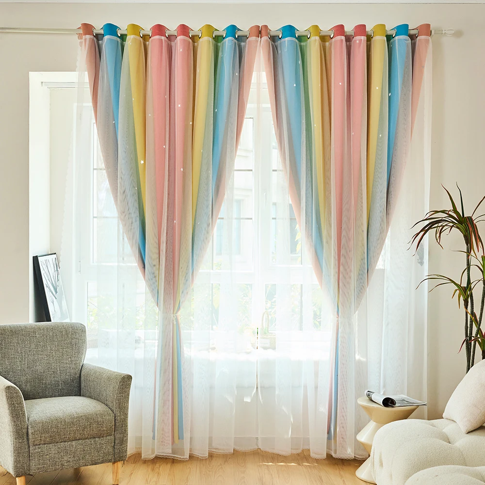 قطعة واحدة من ستائر شفافة ذات طبقة مزدوجة دافئة - ألوان متعددة، تخلق أجواءً مريحة لغرفة المعيشة وغرفة النوم